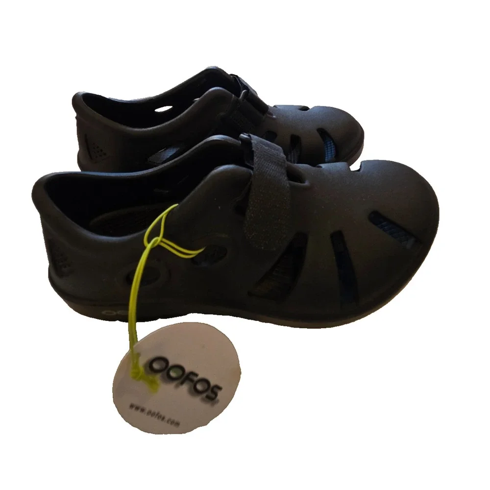 OOFOS OOahh Sport Flex Clogs Unisex M7/W9 Black Recovery Shoes Adjustable Strap
